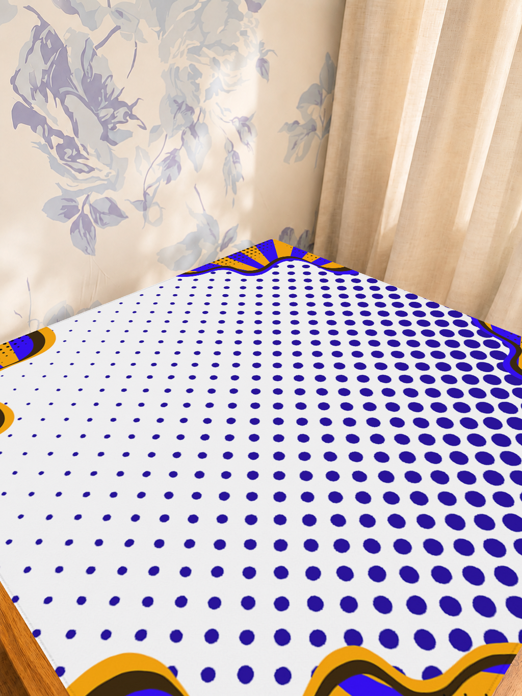 Borderline Chic Blue mahjong mat — Sunlit Detail