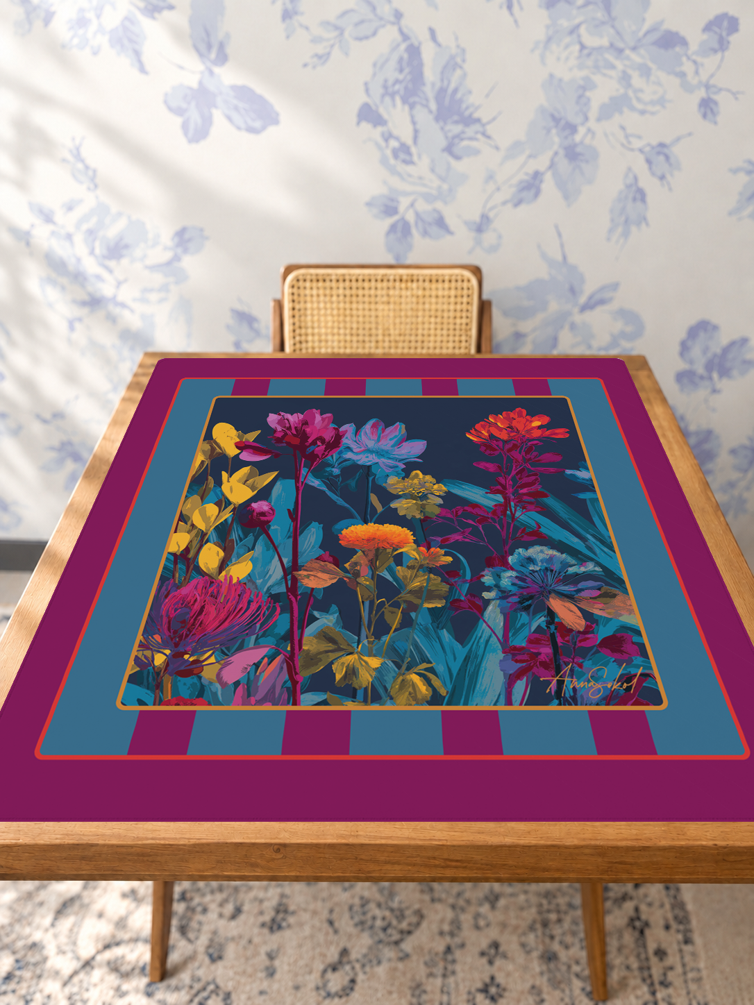Botanical Babe mahjong mat — Studio Table Angle