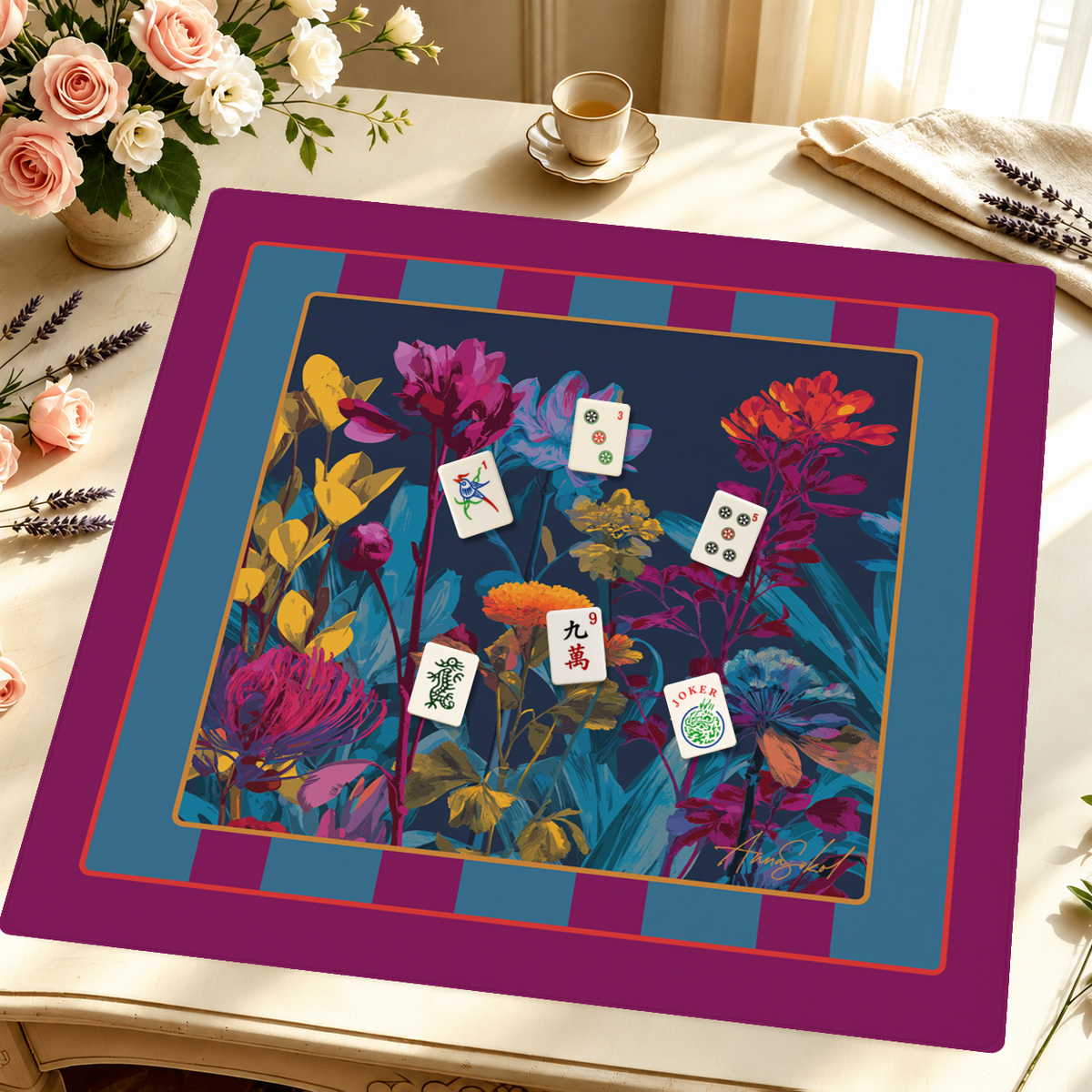 Botanical Babe mahjong mat — Styled Tile Table