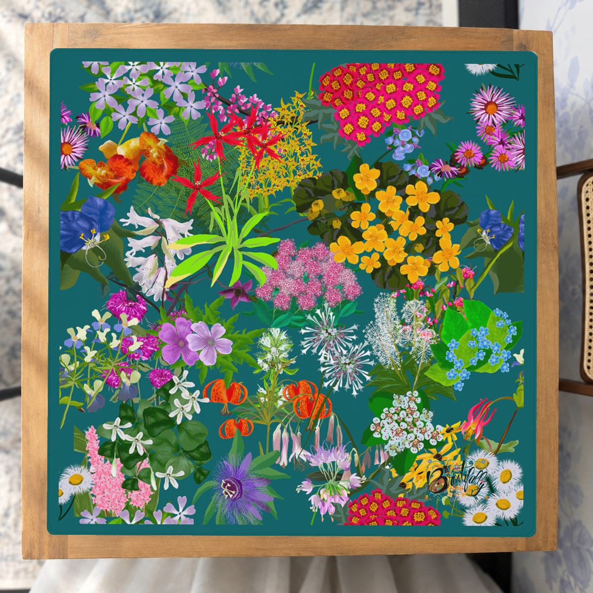 Botanical Rhapsody in Teal mahjong mat — Studio Overhead