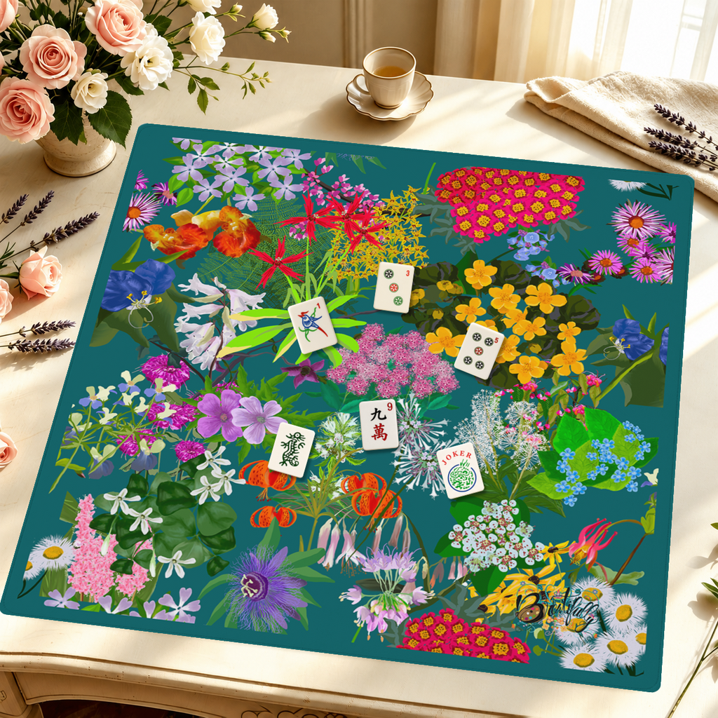 Botanical Rhapsody in Teal mahjong mat — Styled Tile Table
