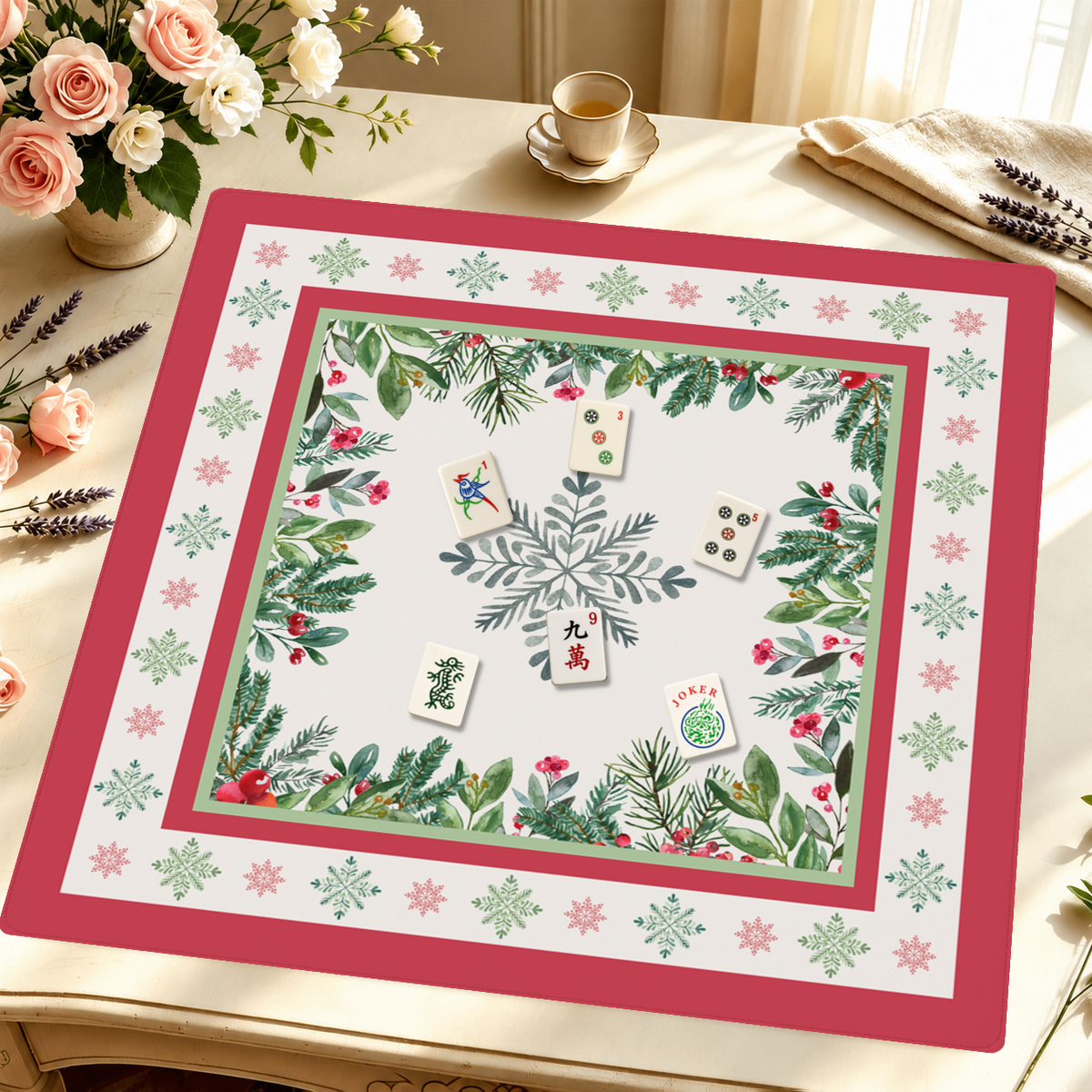 Bough and Berry mahjong mat — Styled Tile Table
