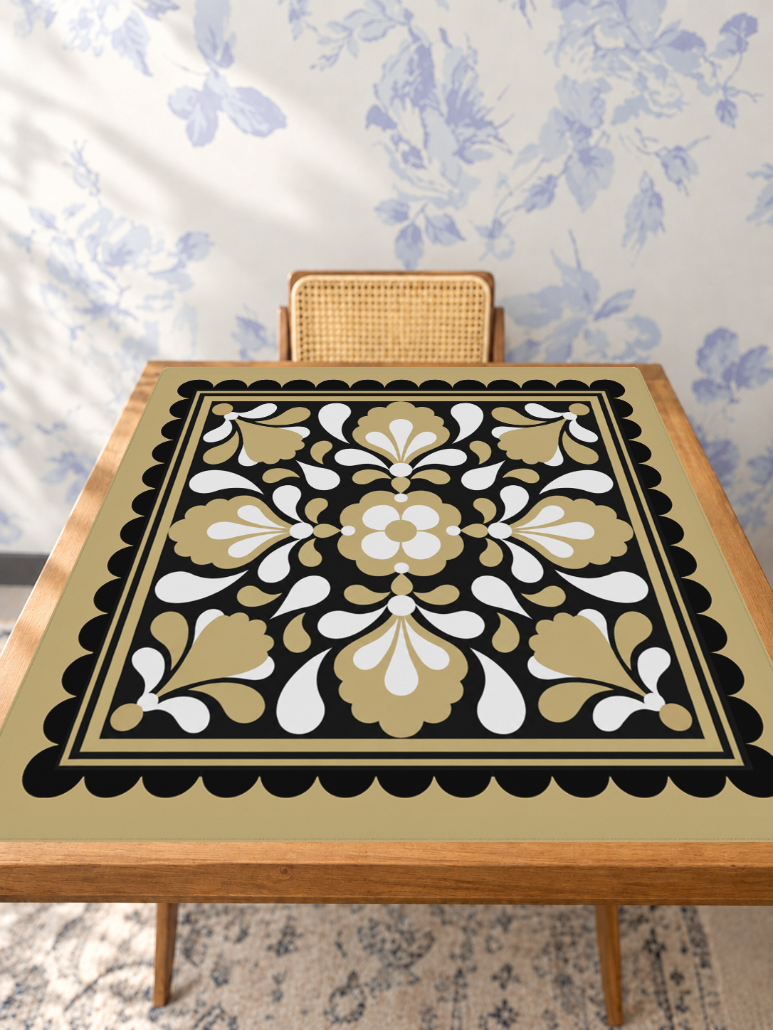 Boulder Blooms mahjong mat — Studio Table Angle