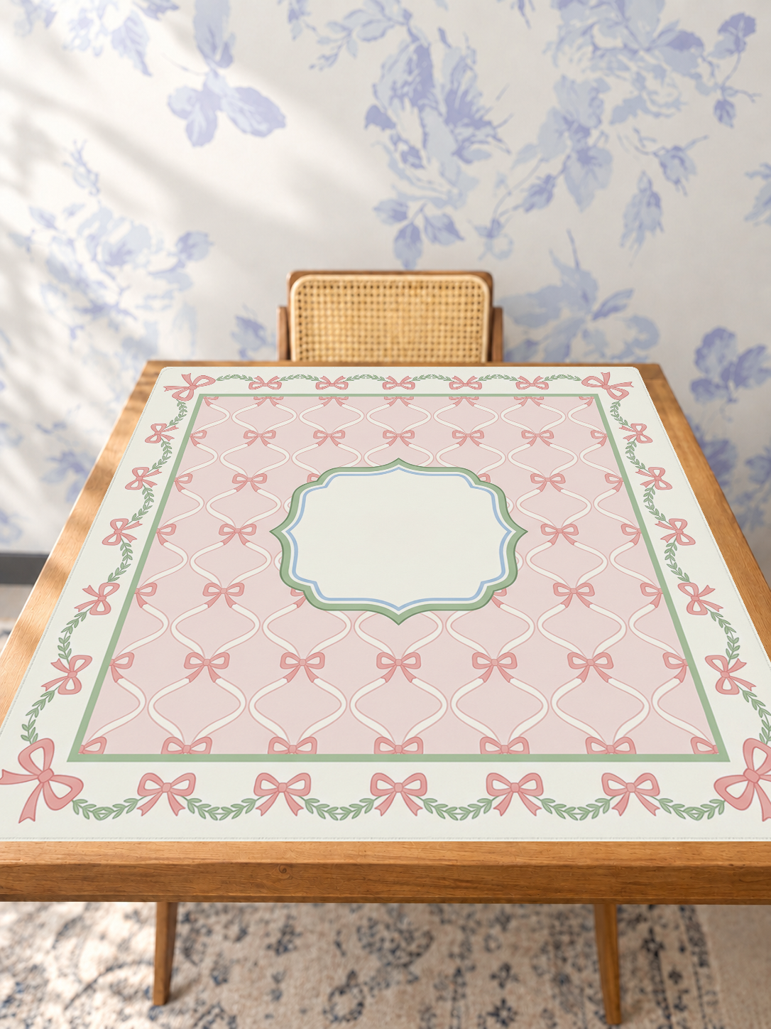 Bow Tied Elegance mahjong mat — Studio Table Angle