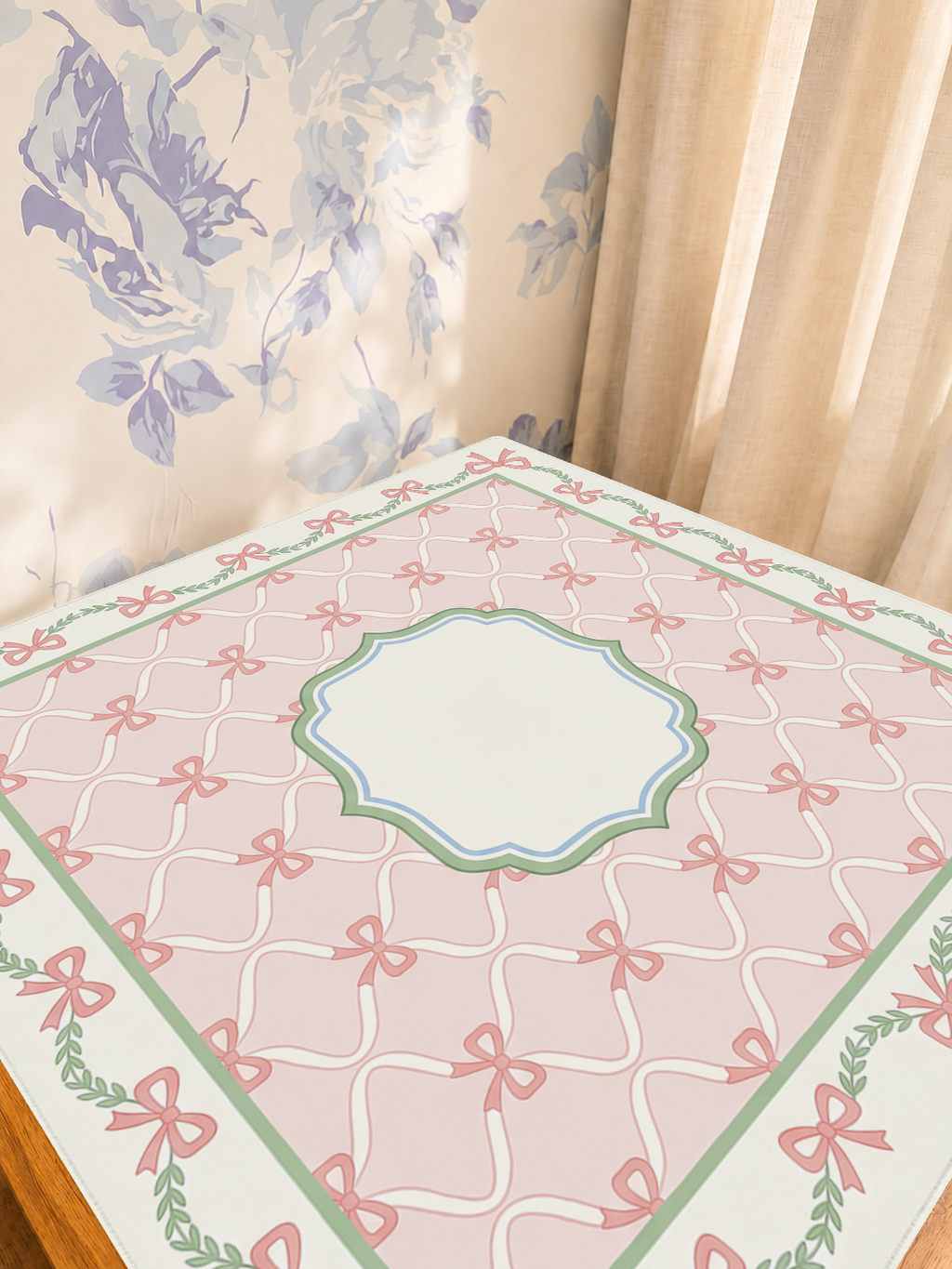 Bow Tied Elegance mahjong mat — Sunlit Detail