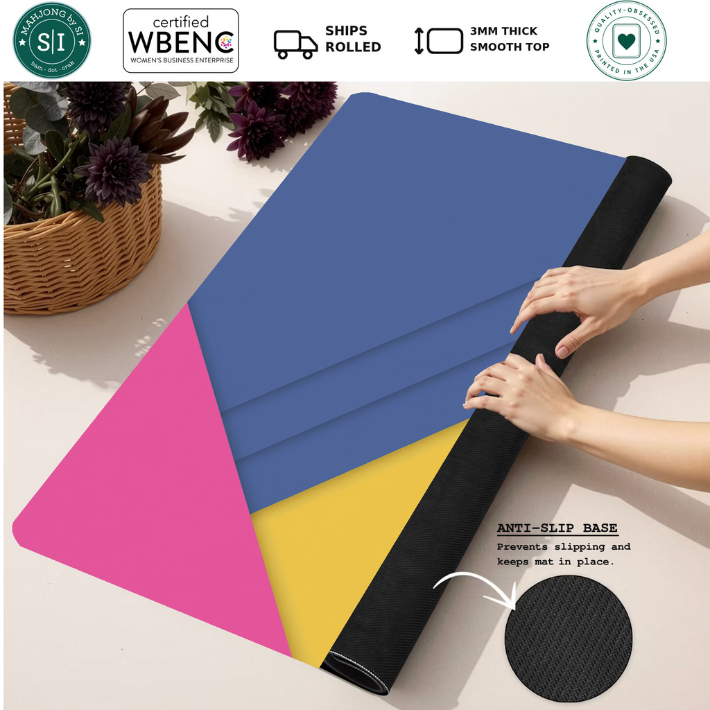 Bright Side Blue mahjong mat — Rolled Mat Feature Image