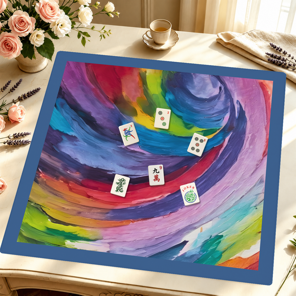 Brush Hour Blue Border mahjong mat — Styled Tile Table
