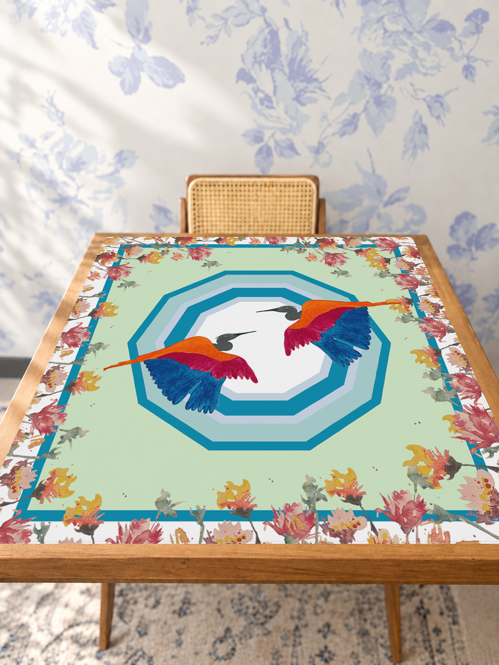 Bullseye in Bloom mahjong mat — Studio Table Angle