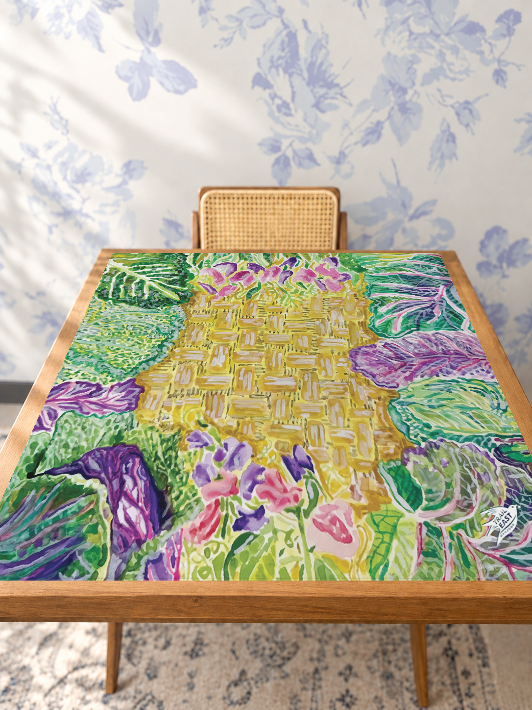 Cabbage Blossoms mahjong mat — Studio Table Angle