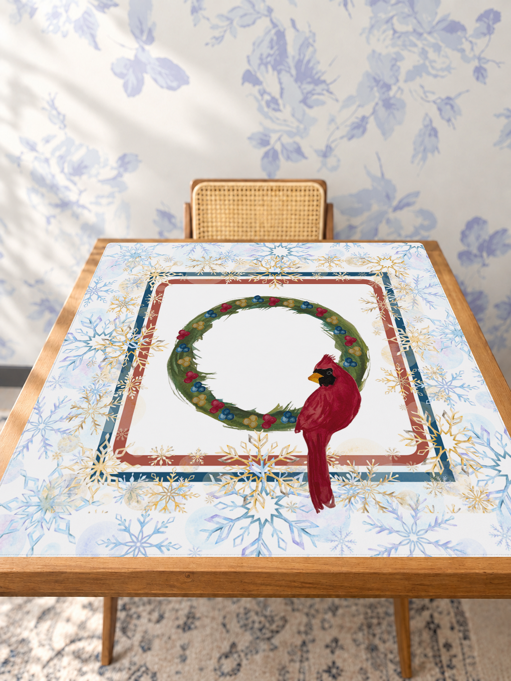 Cardinal Snow Business mahjong mat — Studio Table Angle