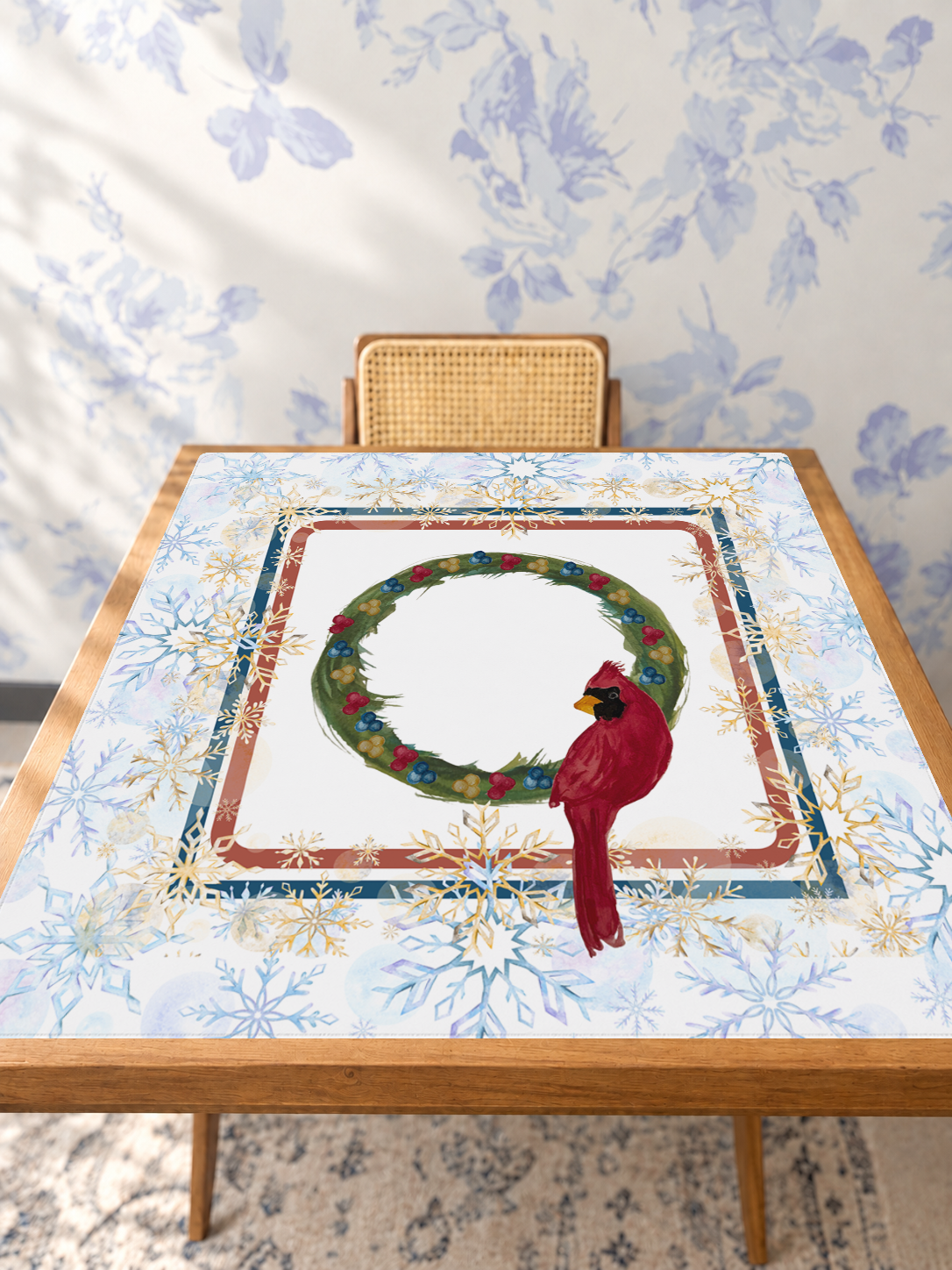 Cardinal Snow Business mahjong mat — Studio Table Angle