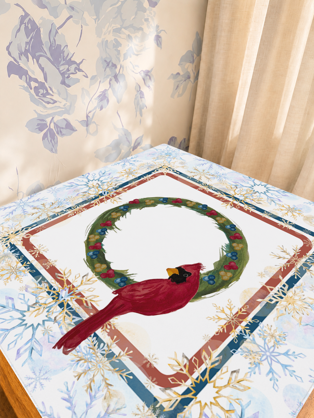 Cardinal Snow Business mahjong mat — Sunlit Detail