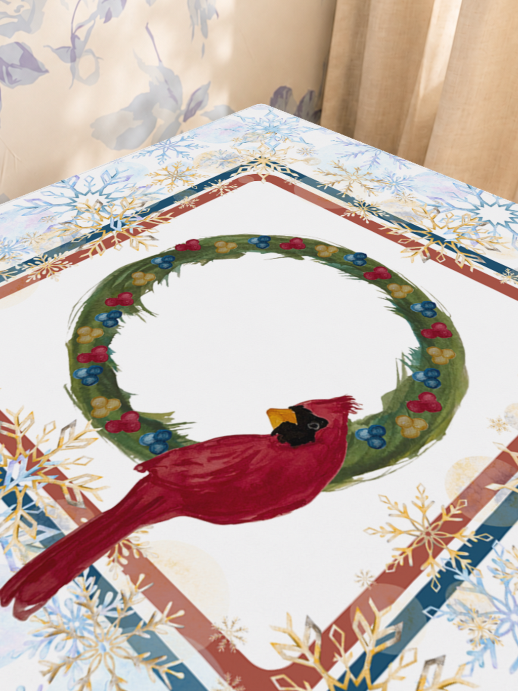 Cardinal Snow Business mahjong mat — Sunlit Close-up
