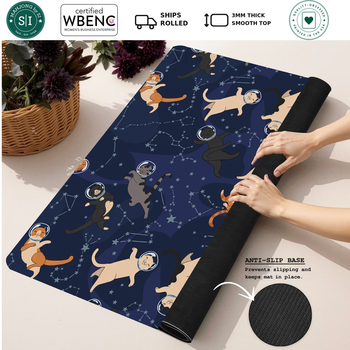 Catsellation Nation mahjong mat — Rolled Mat Feature Image