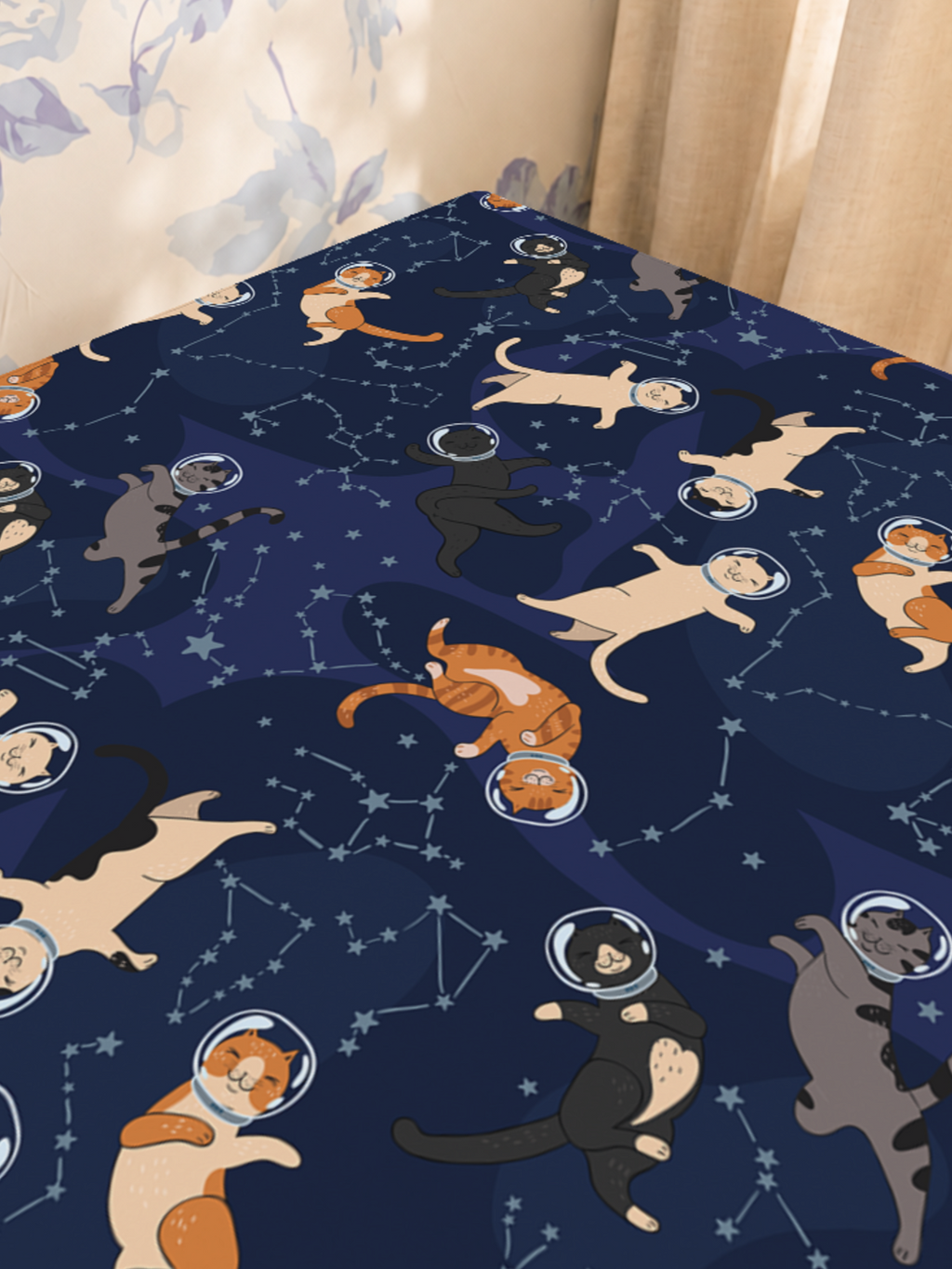 Catsellation Nation mahjong mat — Sunlit Close-up