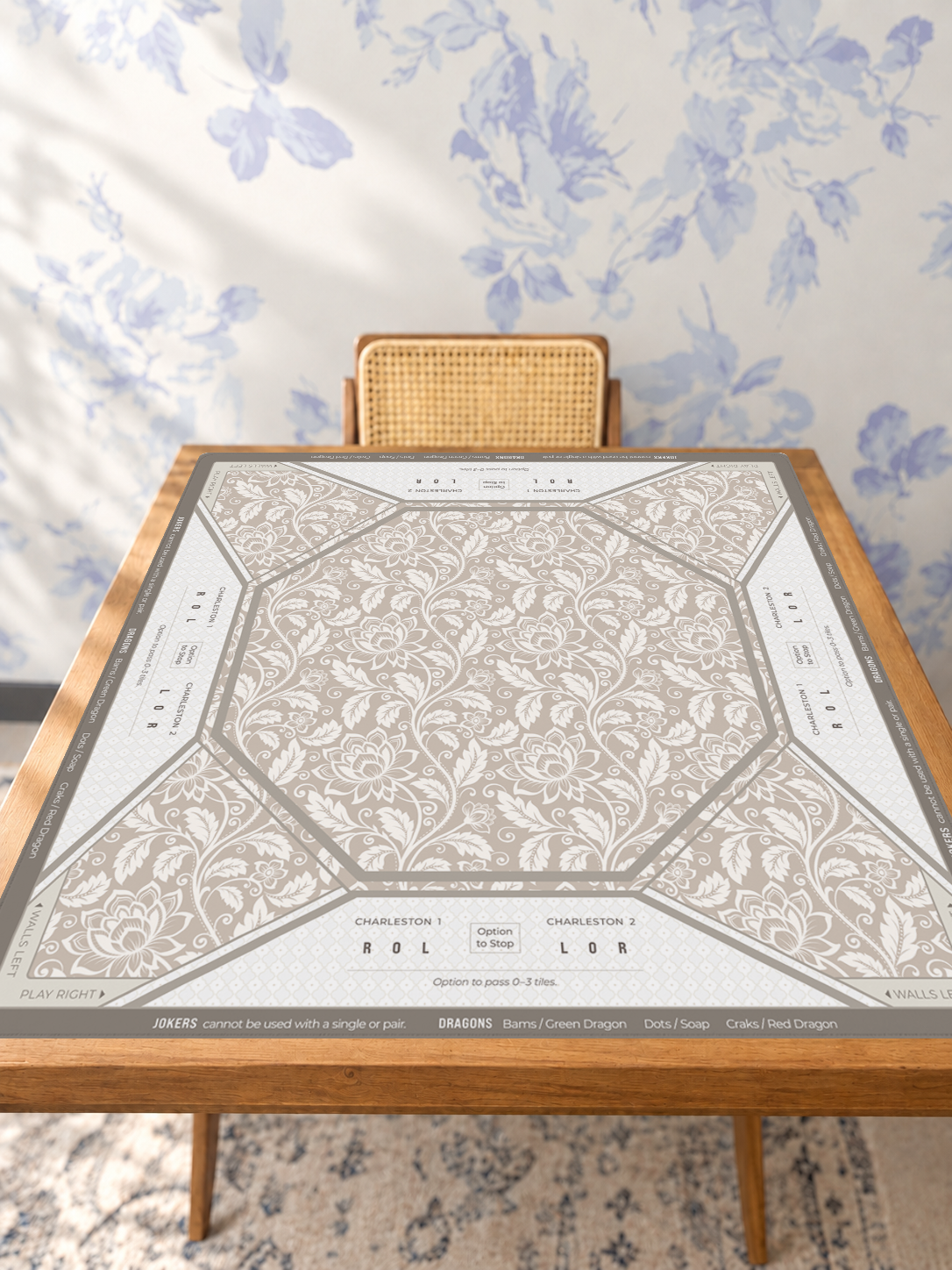 Charleston Charm mahjong mat — Studio Table Angle