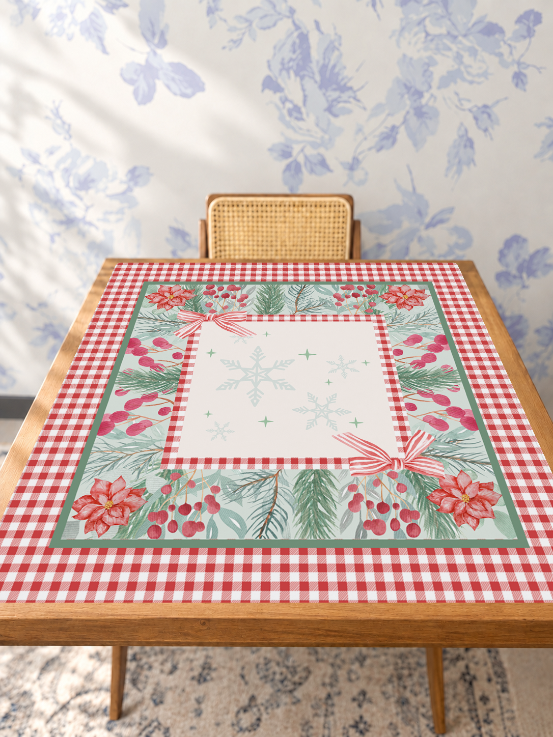 Check Yes to Christmas mahjong mat — Studio Table Angle