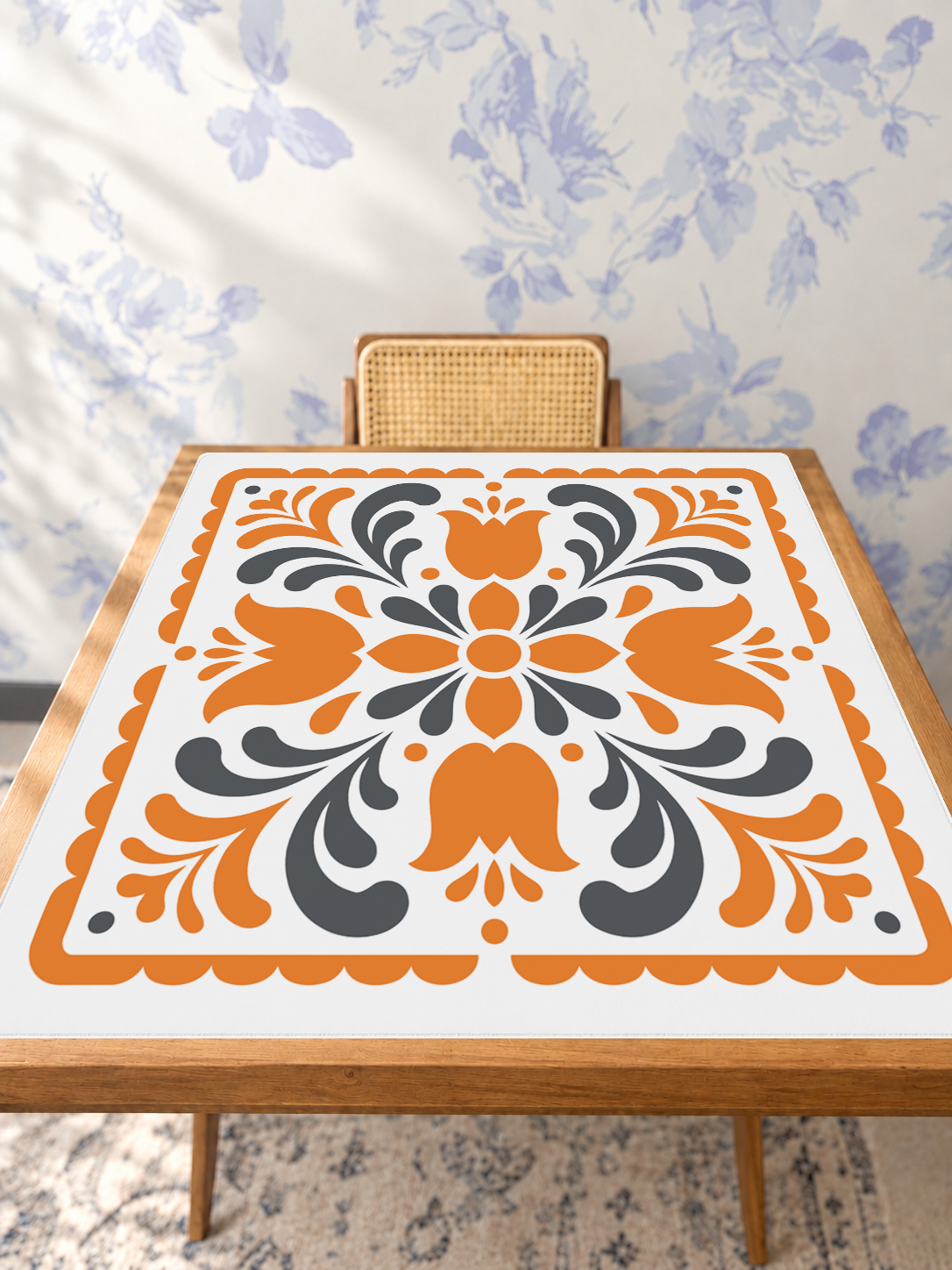 Checkboard Garden mahjong mat — Studio Table Angle