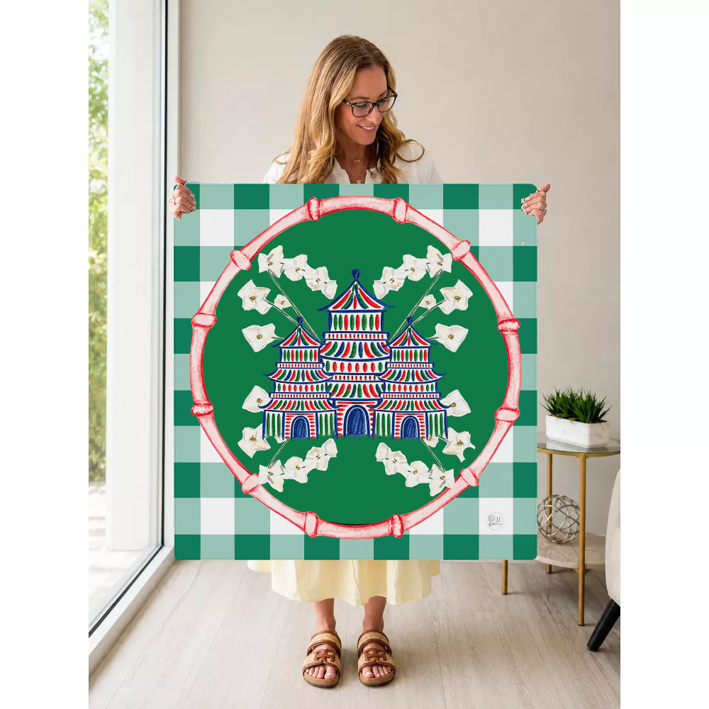 Christmas Pagoda Village mahjong mat — Held Mat Portrait