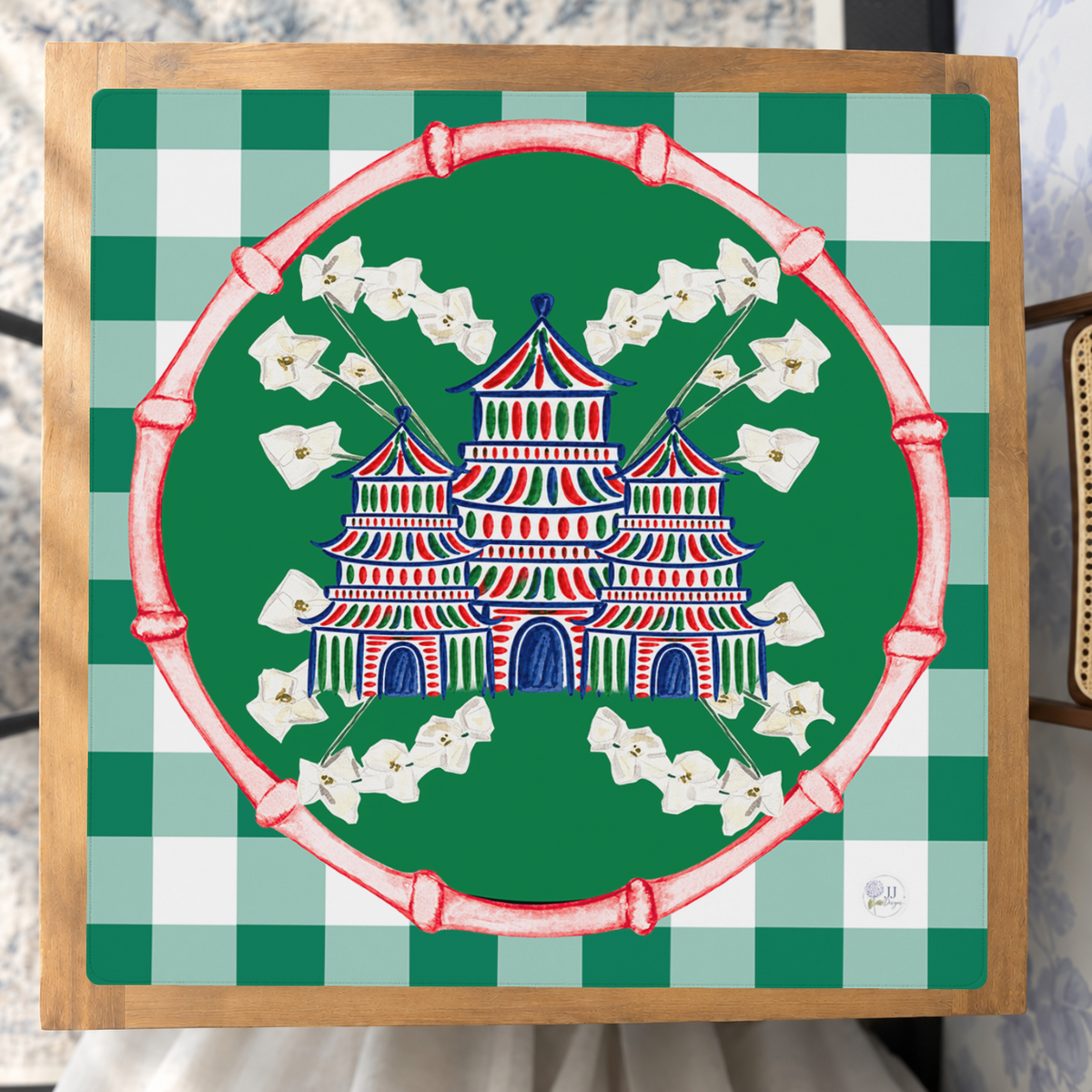 Christmas Pagoda Village mahjong mat — Studio Overhead