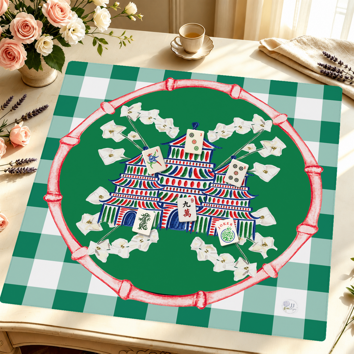 Christmas Pagoda Village mahjong mat — Styled Tile Table