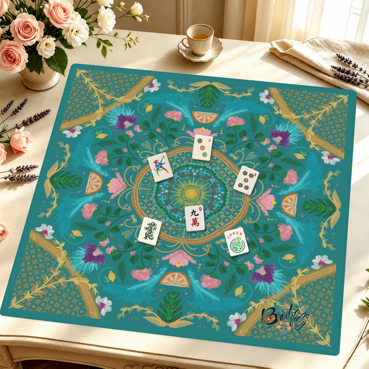 Citrus Sunrise Serenade mahjong mat — Styled Tile Table