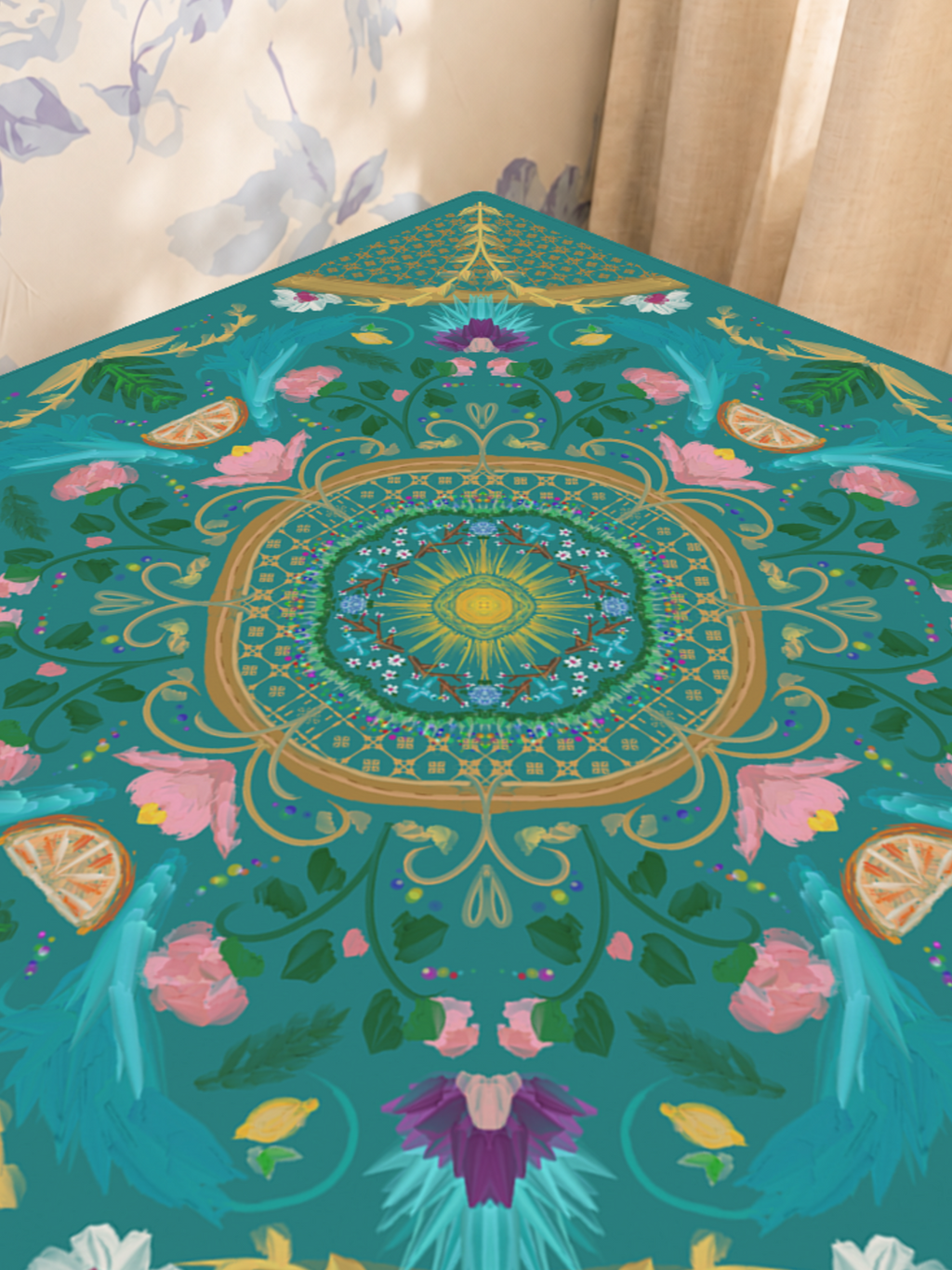 Citrus Sunrise Serenade mahjong mat — Sunlit Close-up