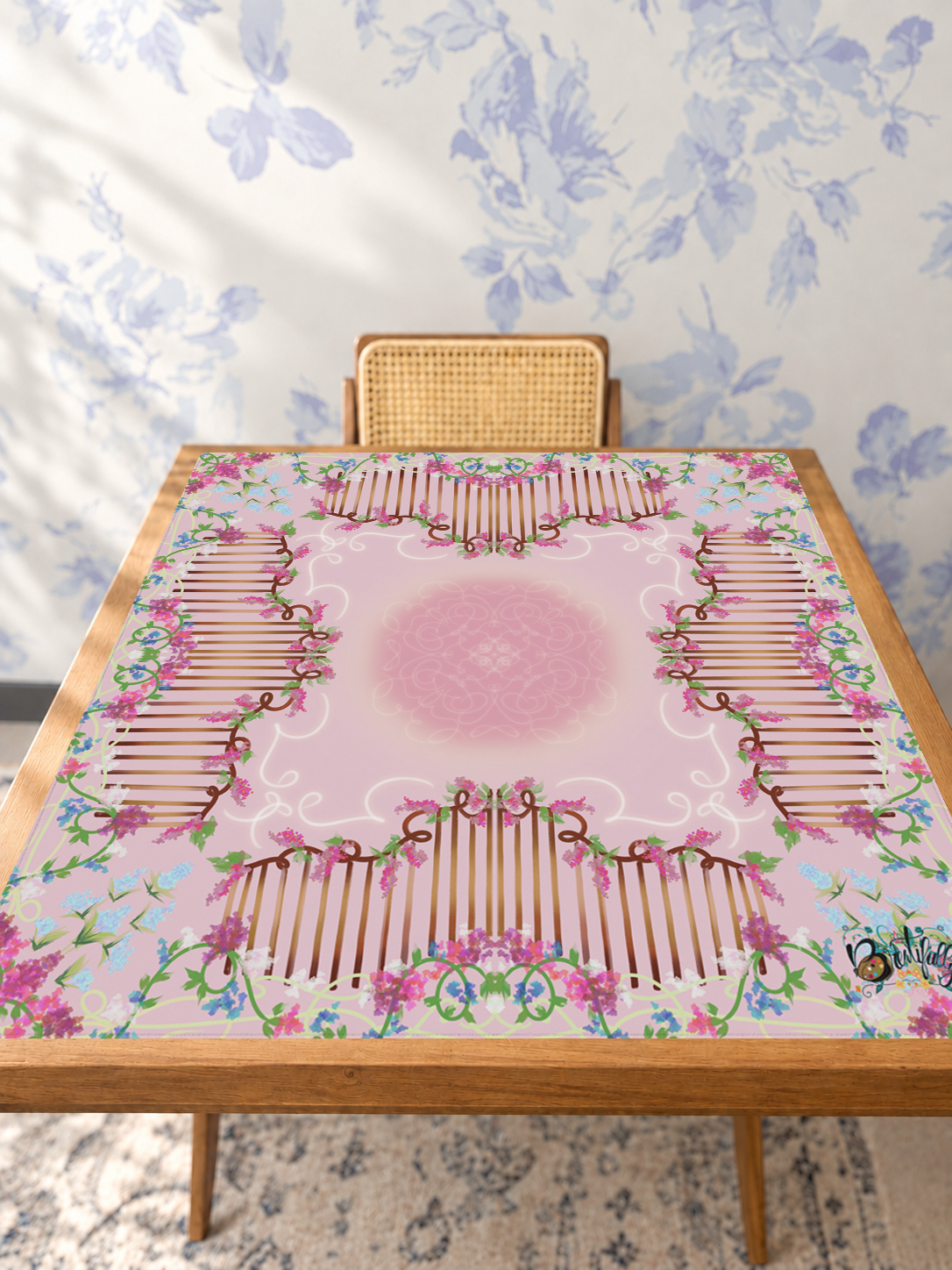 Climbing Wisteria Whimsy mahjong mat — Studio Table Angle