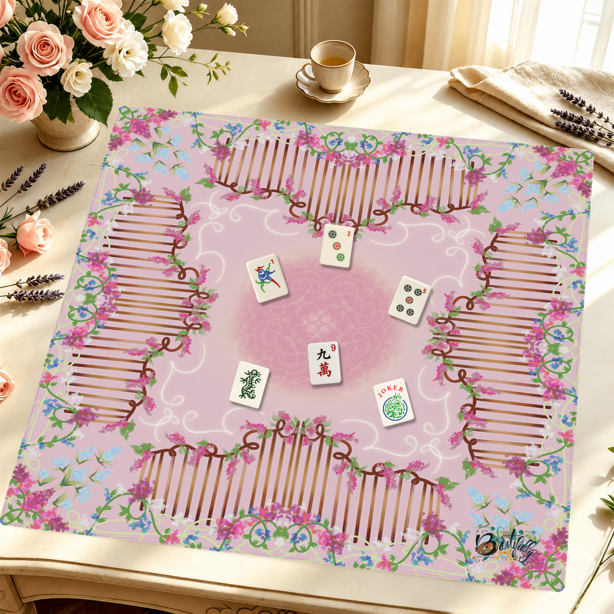 Climbing Wisteria Whimsy mahjong mat — Styled Tile Table