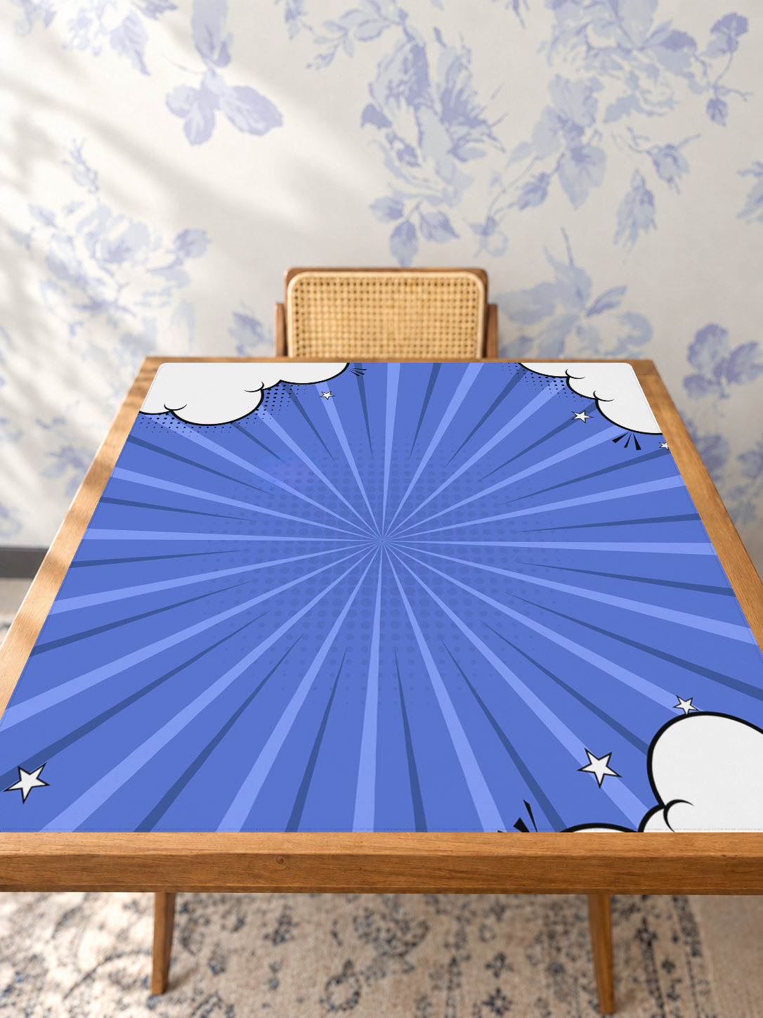 Cloud Nine Blue mahjong mat — Studio Table Angle