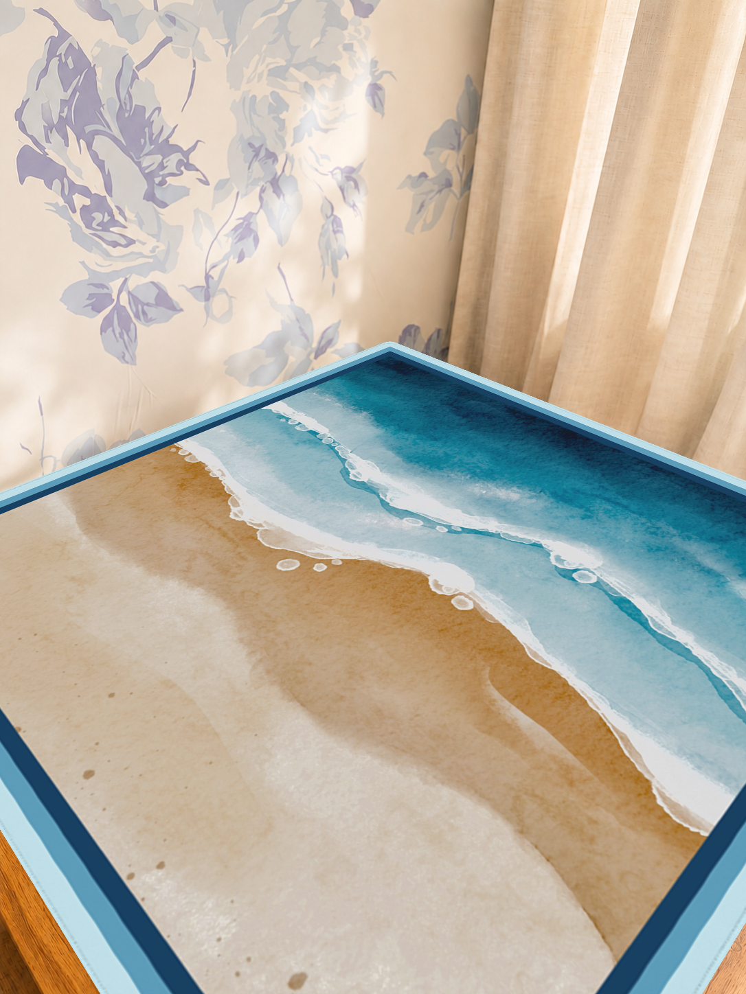 Coastal Blueprint mahjong mat — Sunlit Detail