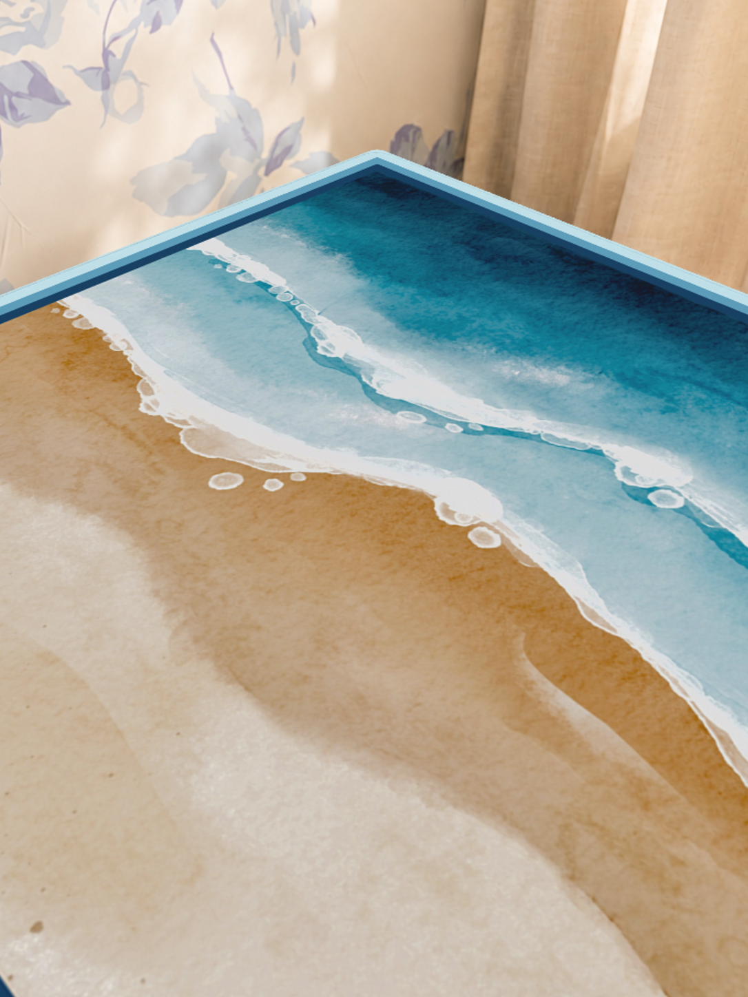 Coastal Blueprint mahjong mat — Sunlit Close-up
