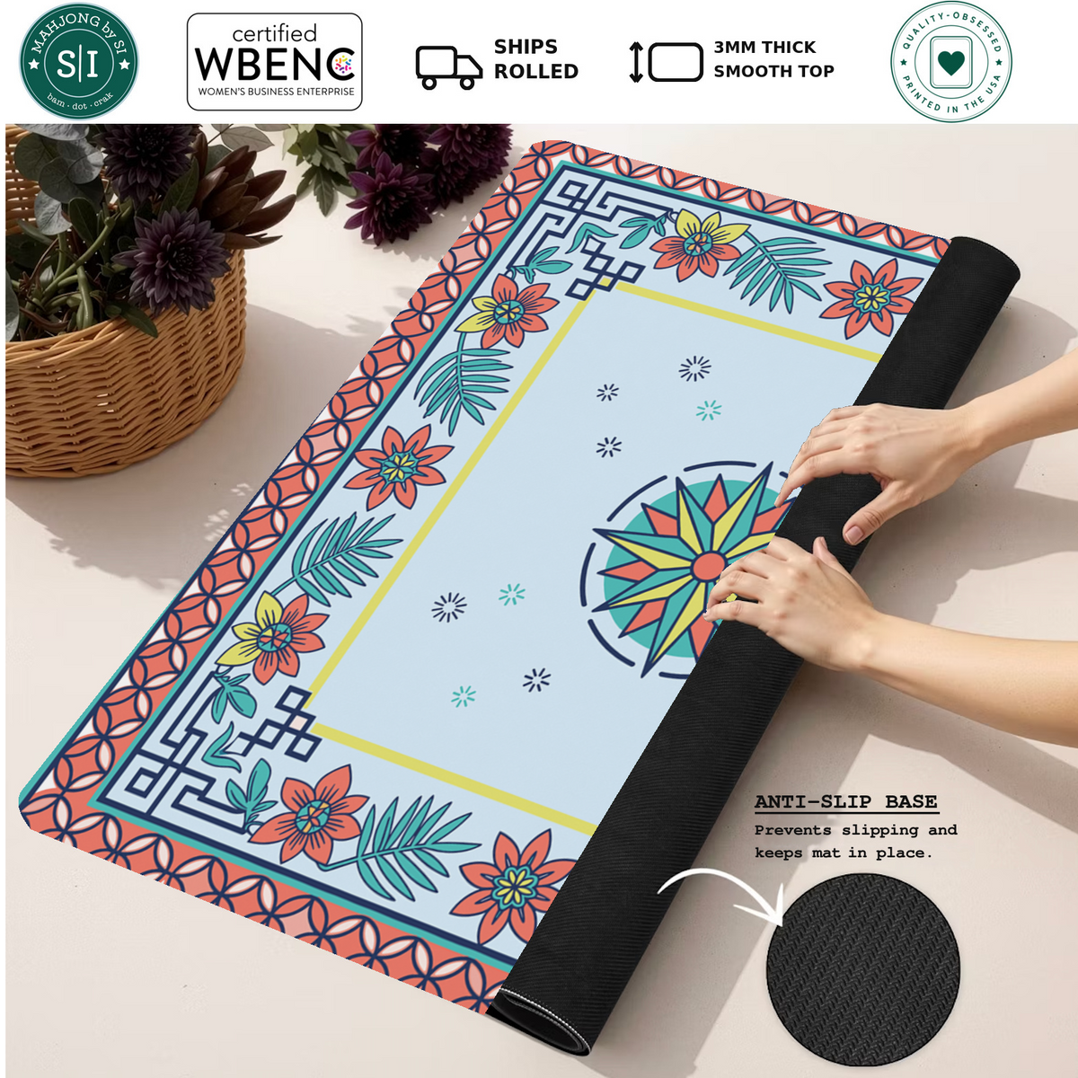 Compass Rose and Chill mahjong mat — Rolled Mat Feature Image