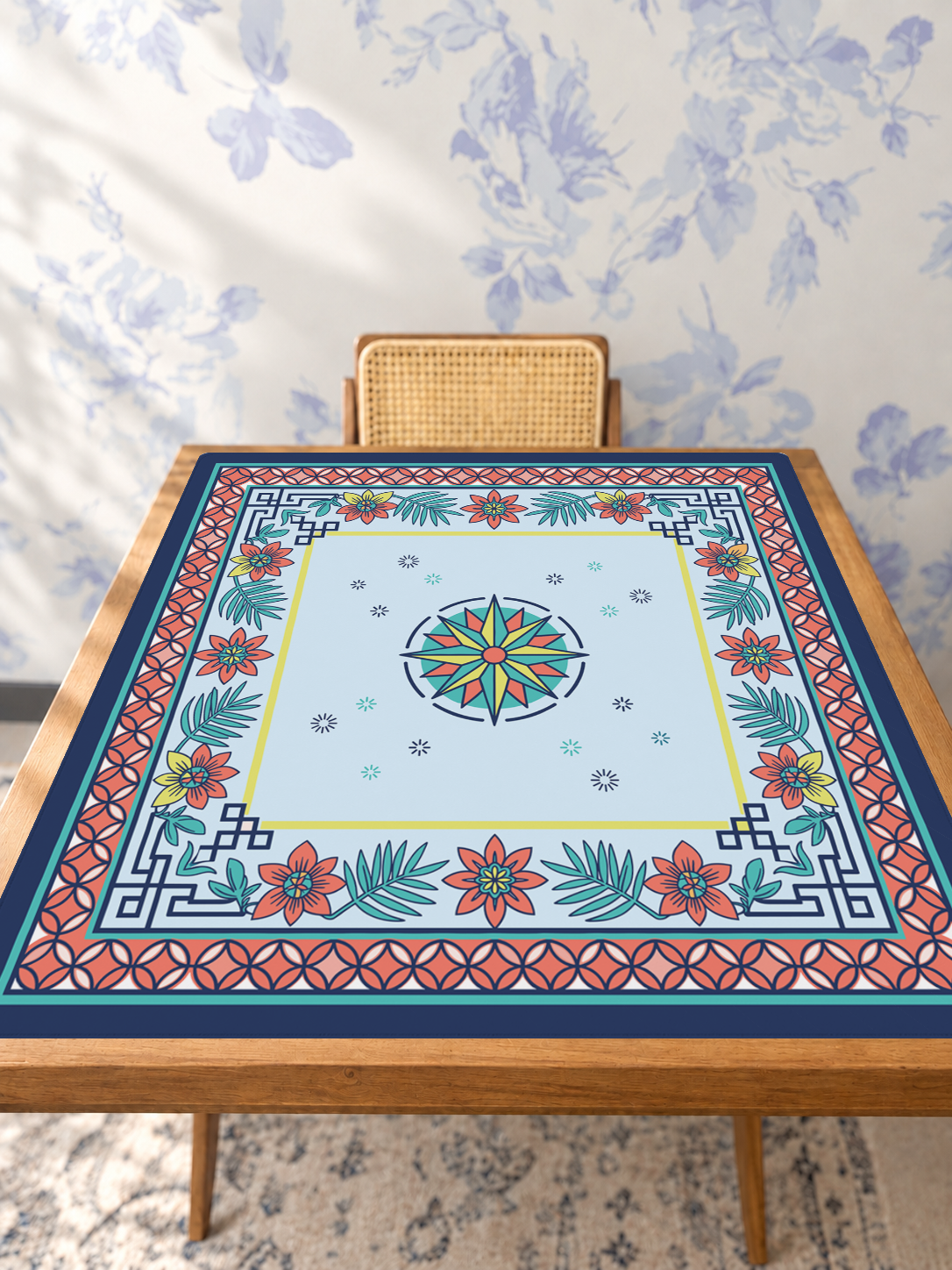 Compass Rose and Chill mahjong mat — Studio Table Angle