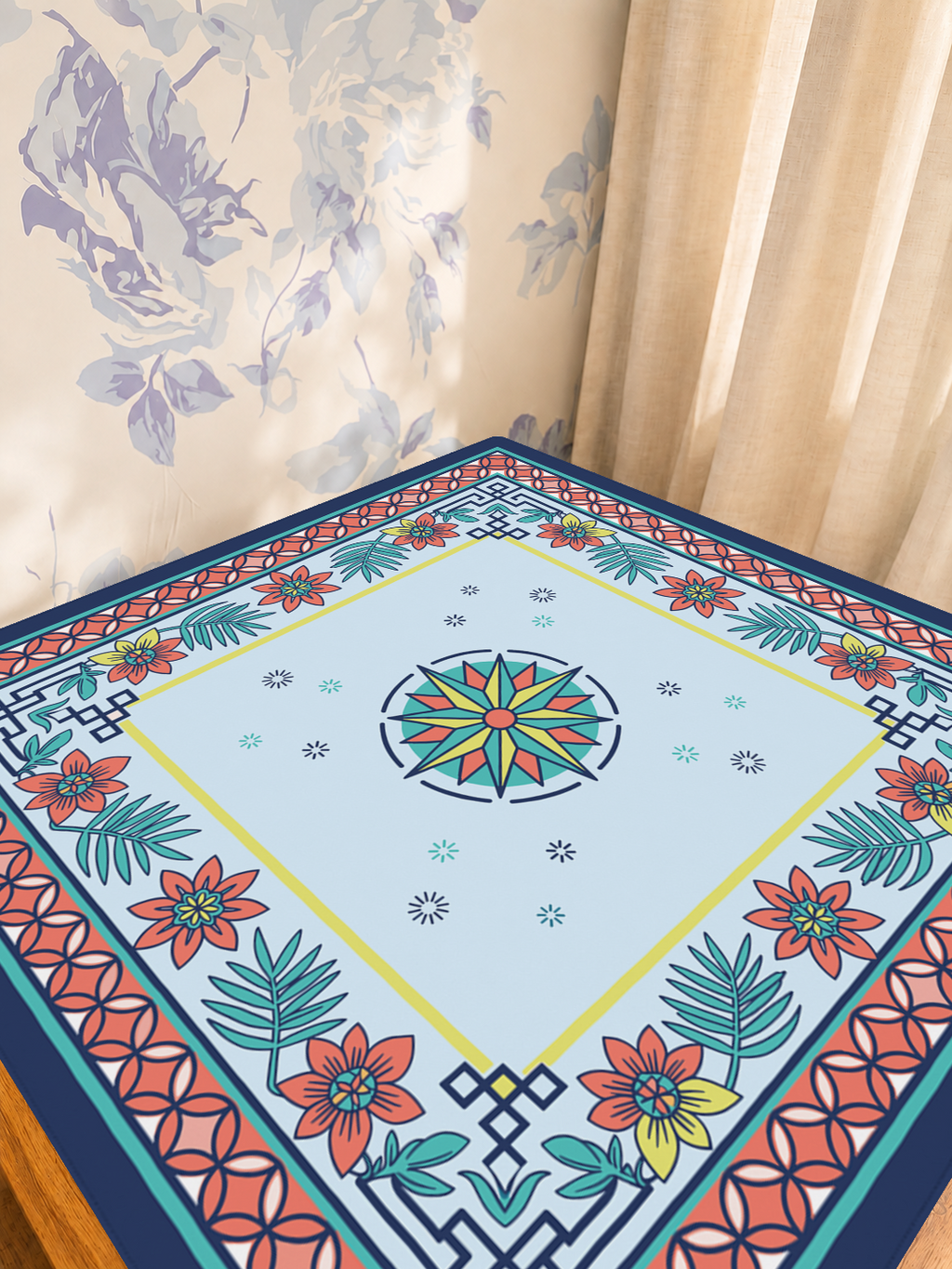 Compass Rose and Chill mahjong mat — Sunlit Detail