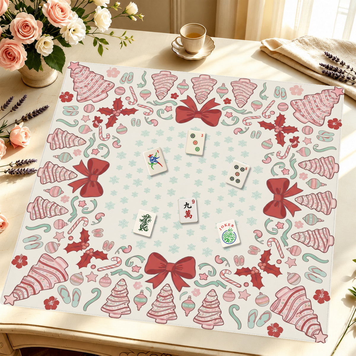 Cookie Tinsel – Red mahjong mat — Styled Tile Table