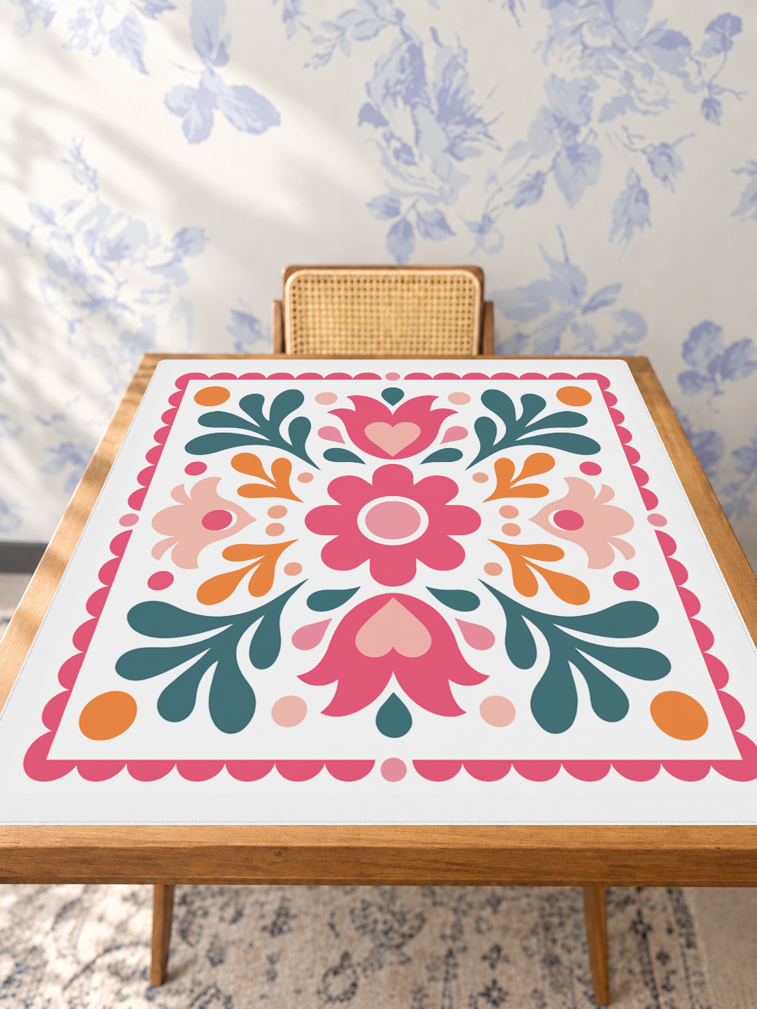 Coral Crush mahjong mat — Studio Table Angle