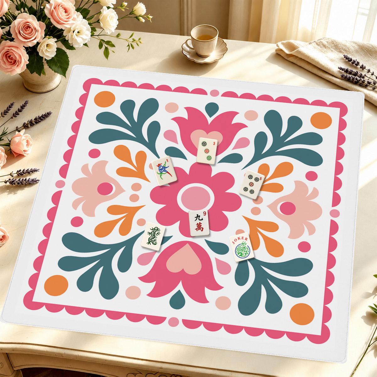 Coral Crush mahjong mat — Styled Tile Table