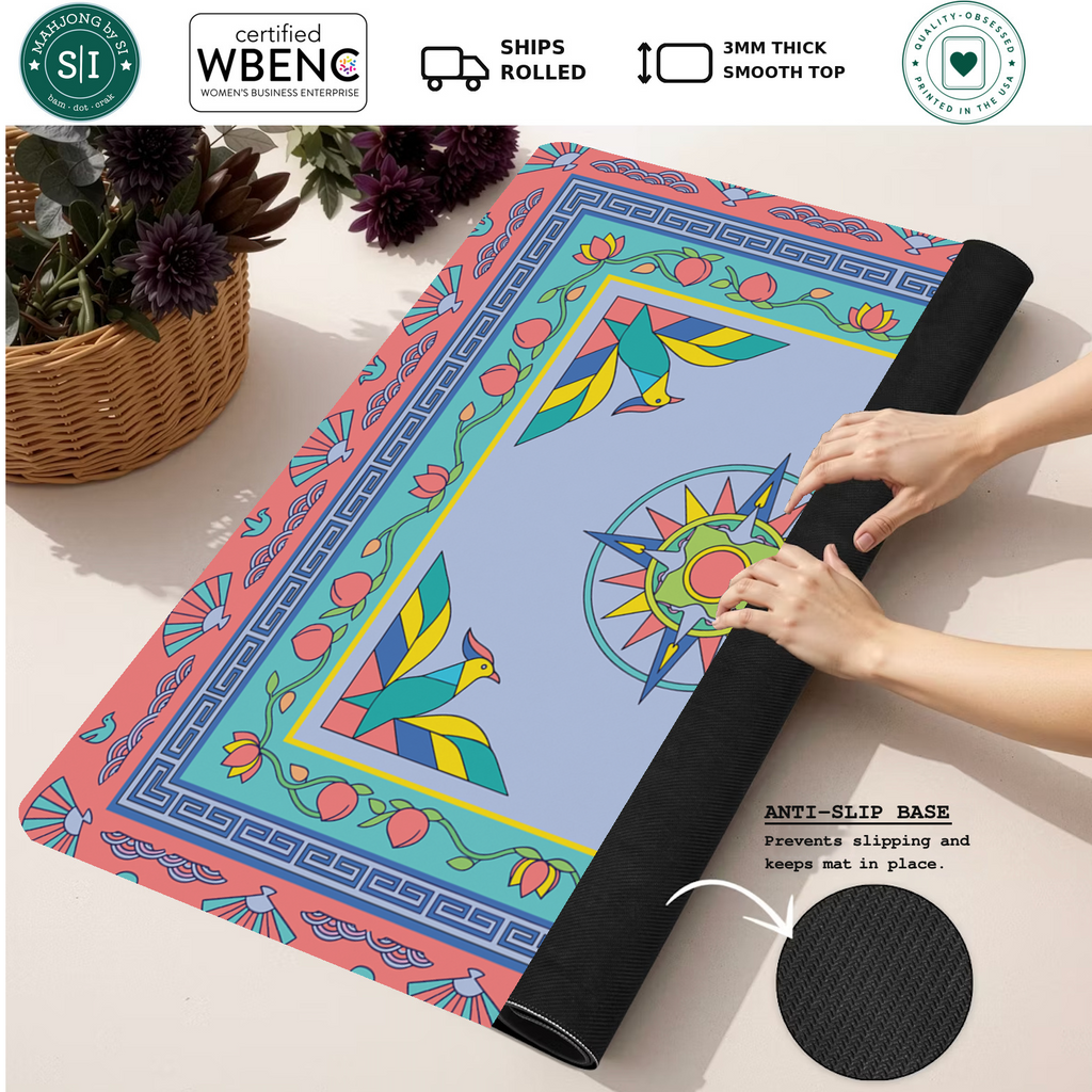 Coral Me Maybe East Wind mahjong mat — Rolled Mat Feature Image