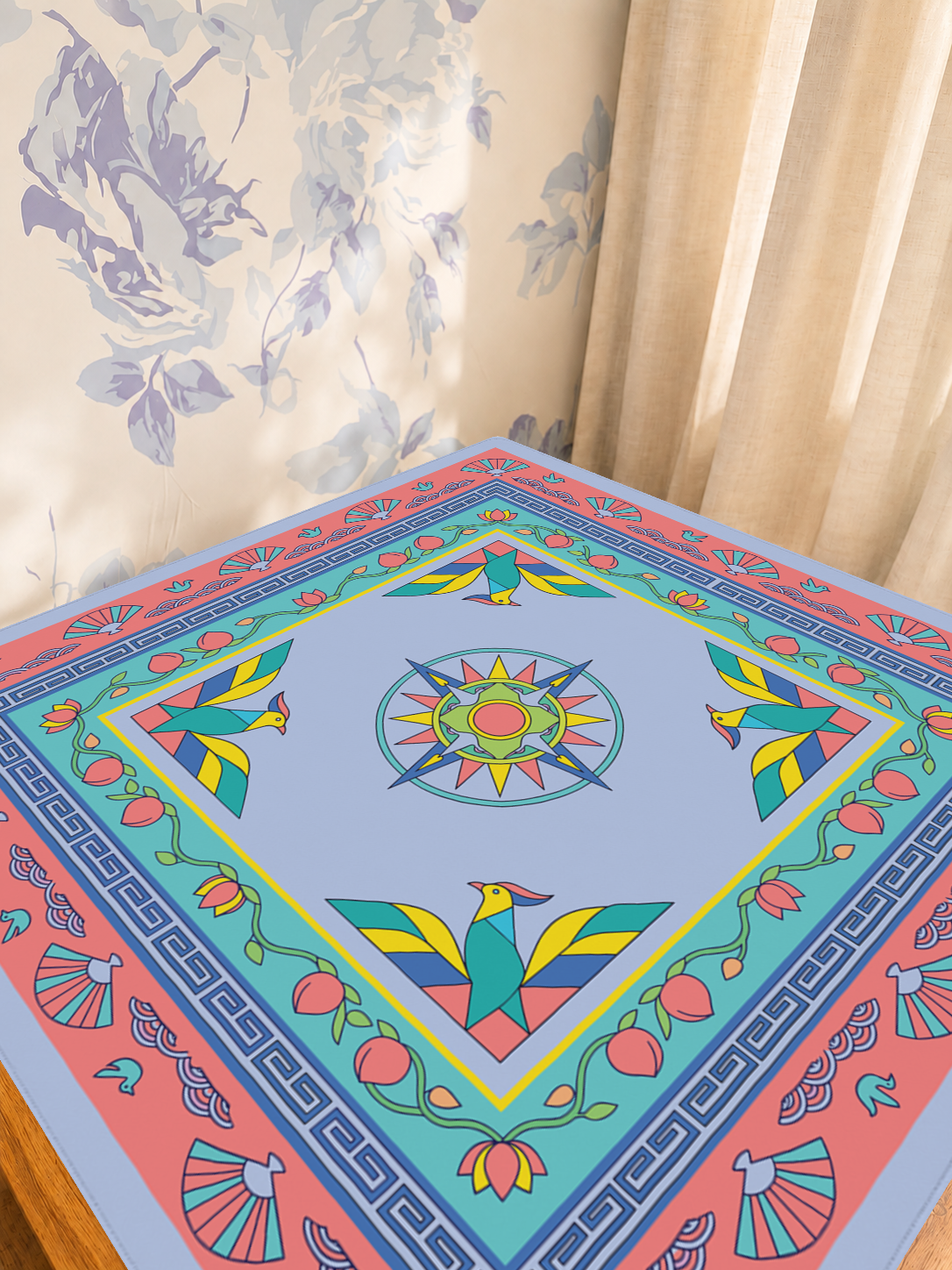 Coral Me Maybe East Wind mahjong mat — Sunlit Detail