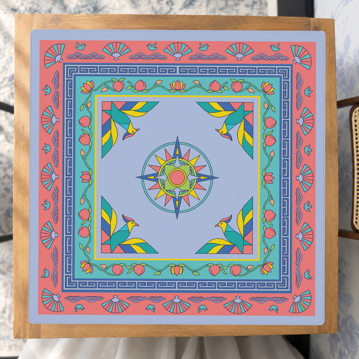 Coral Me Maybe East Wind mahjong mat — Studio Overhead