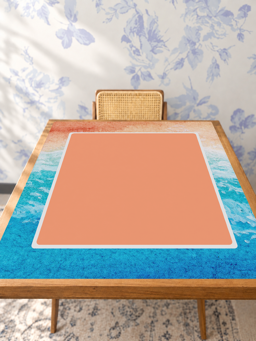 Coral Me Maybe mahjong mat — Studio Table Angle