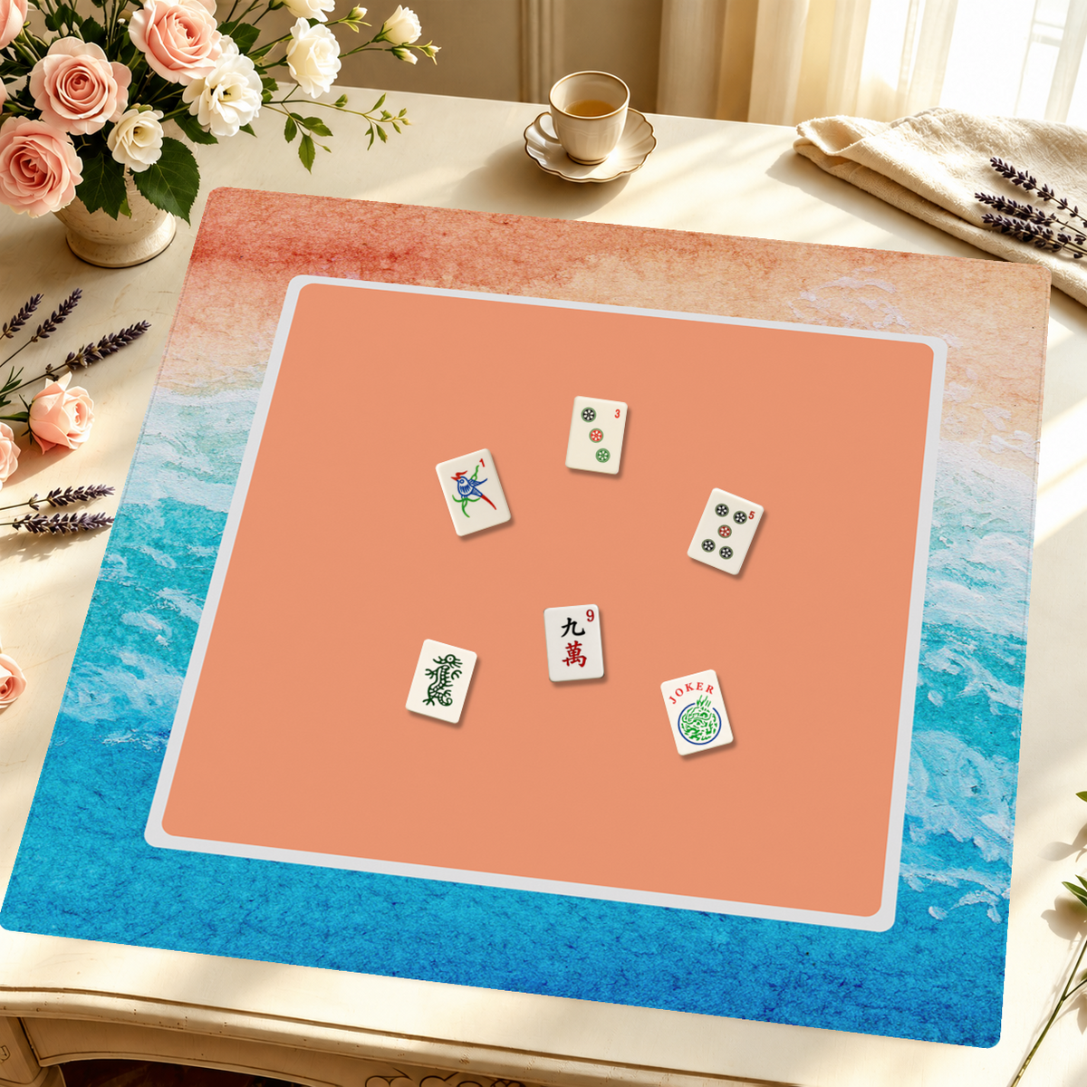 Coral Me Maybe mahjong mat — Styled Tile Table