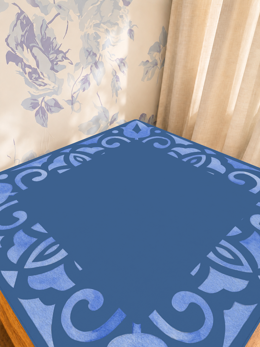 Corner Crush Blue Square mahjong mat — Sunlit Detail