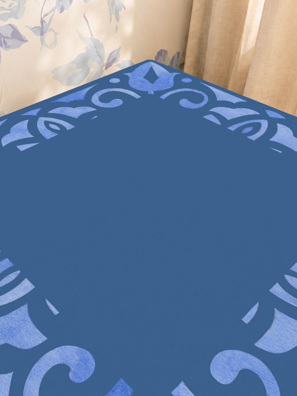 Corner Crush Blue Square mahjong mat — Sunlit Close-up