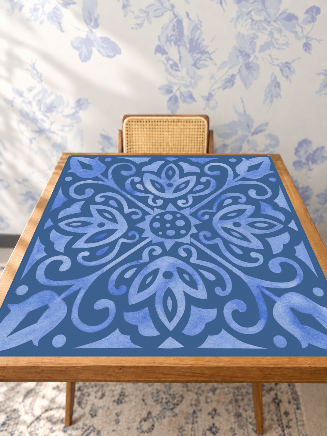 Corner Crush | Blue mahjong mat — Studio Table Angle