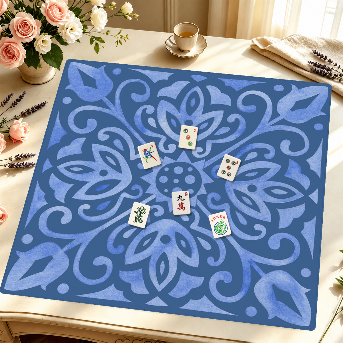 Corner Crush | Blue mahjong mat — Styled Tile Table