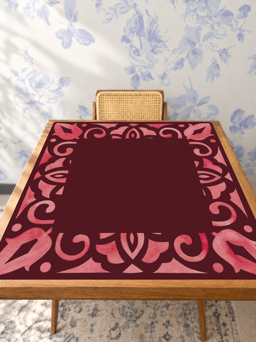 Corner Crush  |Red Square mahjong mat — Studio Table Angle