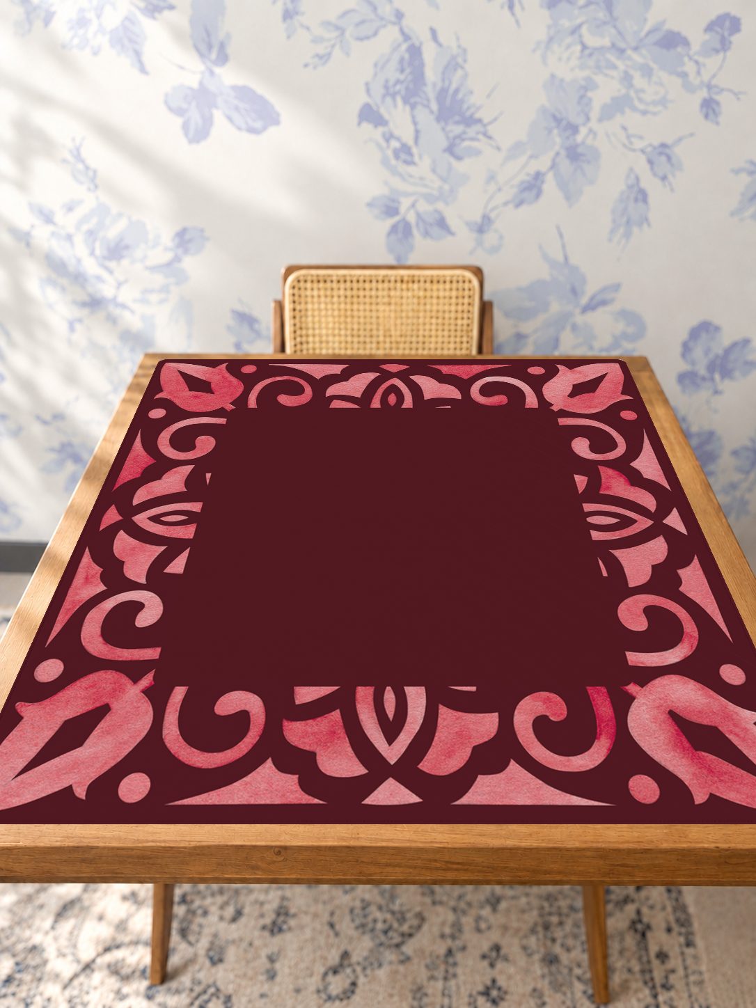 Corner Crush  |Red Square mahjong mat — Studio Table Angle