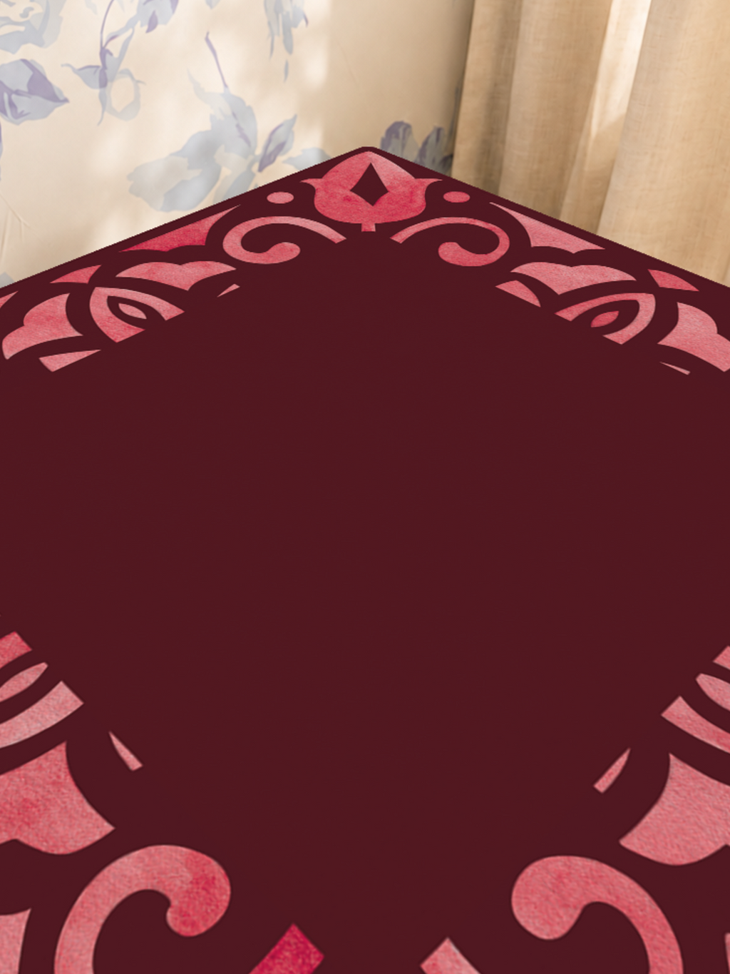Corner Crush  |Red Square mahjong mat — Sunlit Close-up